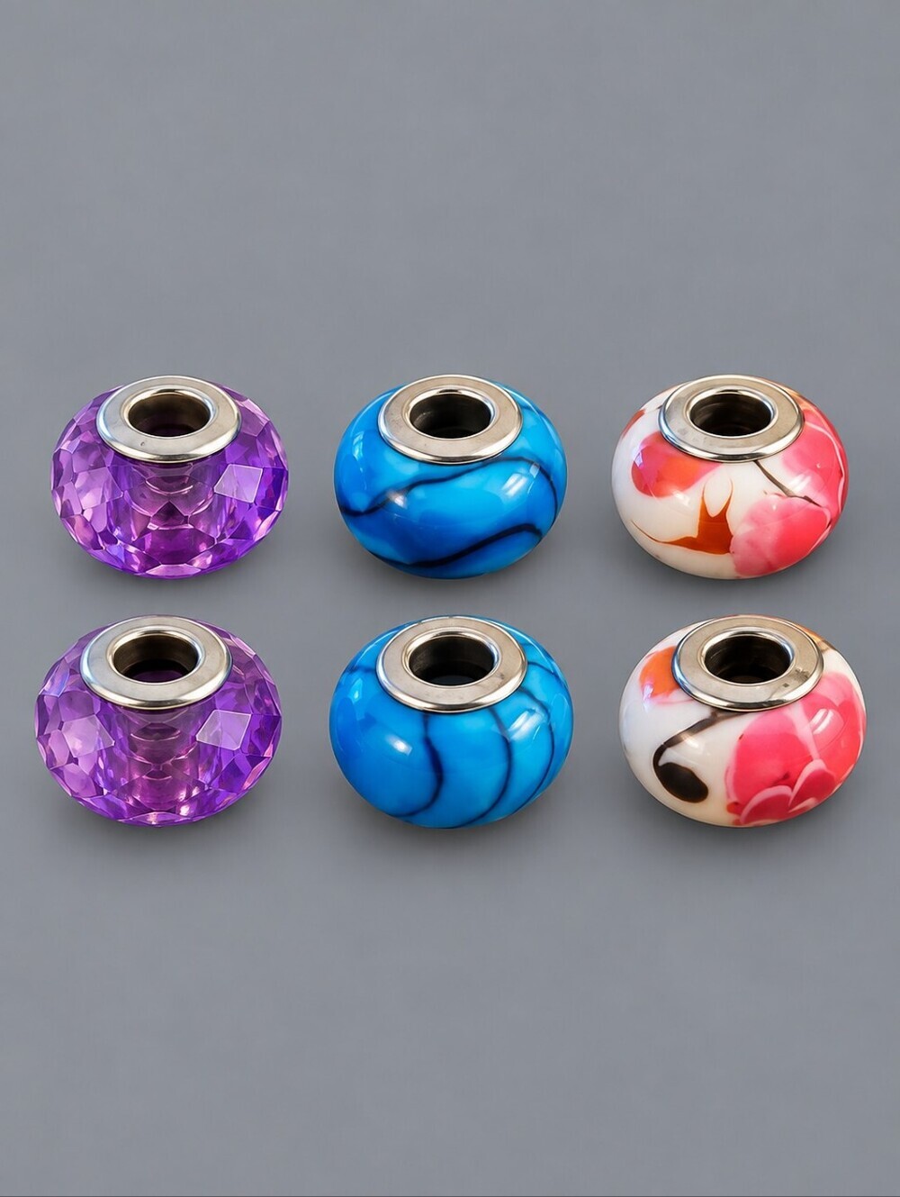 Vintage Sterling Silver Polymer Clay and Acrylic European Charm Beads